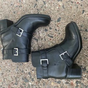 Genuine black leather motorcycle booties